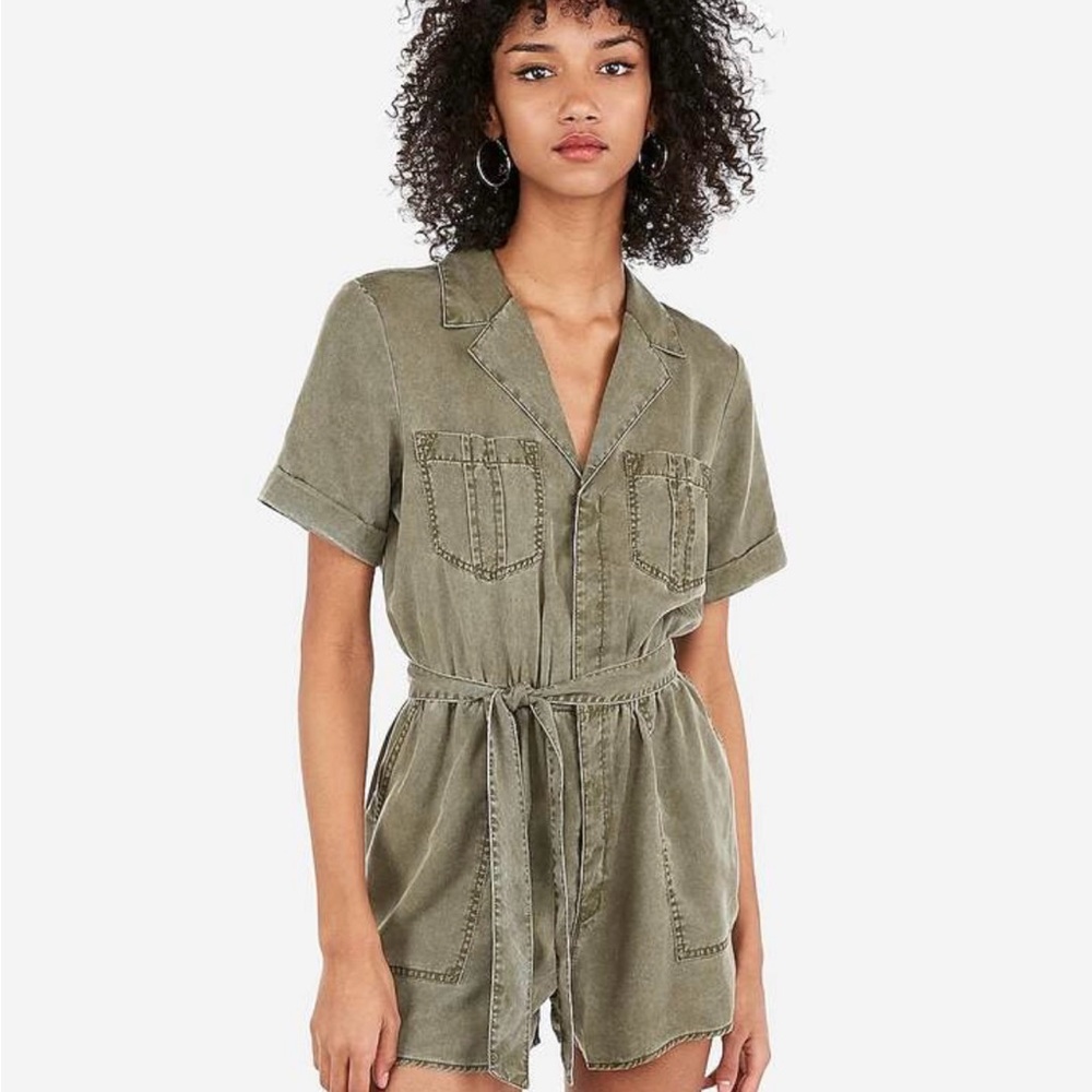 Express Olive Green Utility Romper